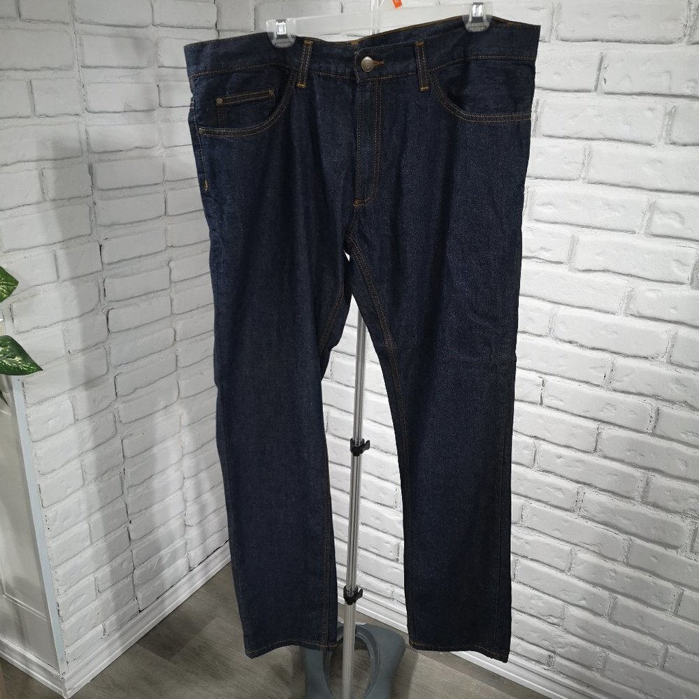 NWT Perry Ellis Men's Size 38/32 Dark Wash Slim Fit Low Rise Blue Jeans